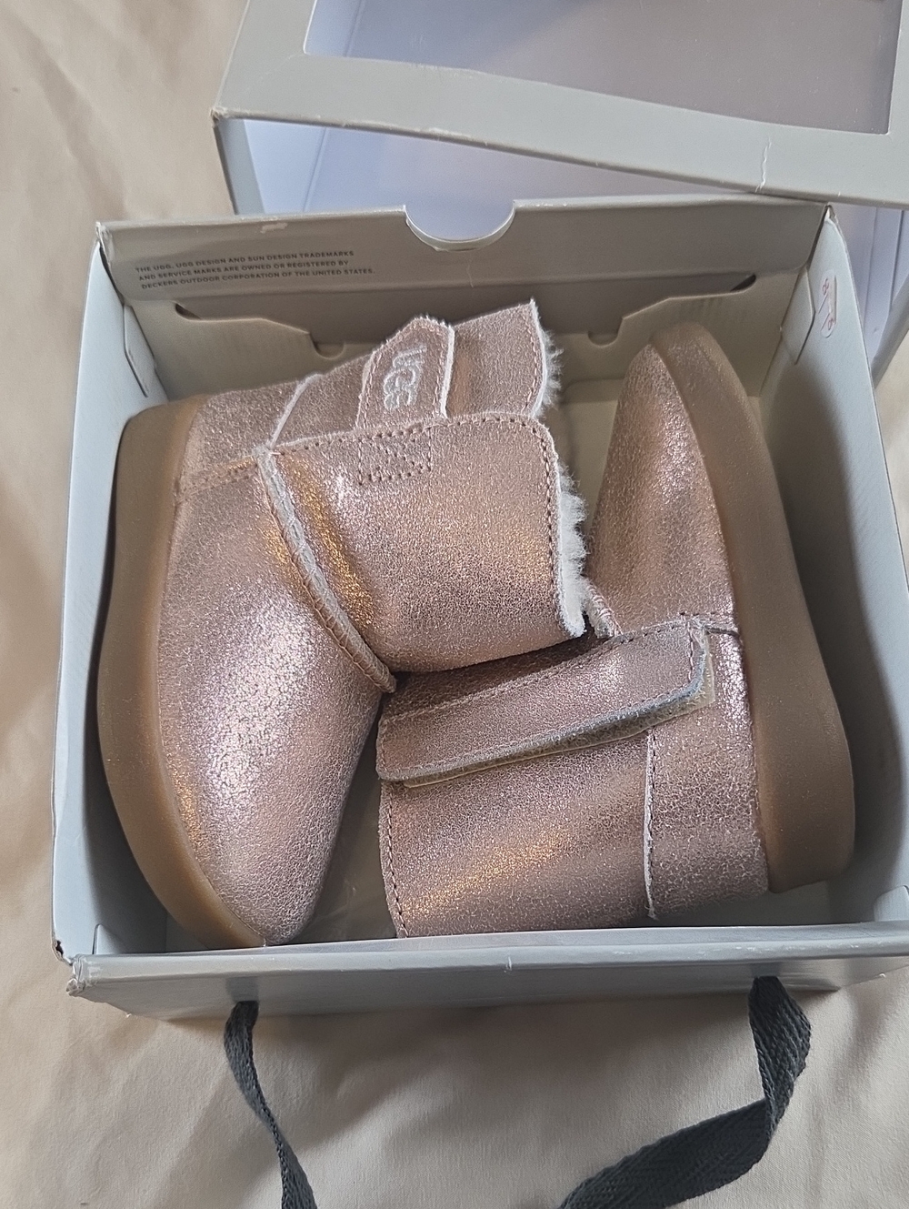 UGG Toddler Metallic Rose Pink Velcro Cozy Boot 4/5 MEDIUM
